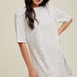 Sequin Open Back Mini Dress - White-Dress- Hometown Style HTS, women's in store and online boutique located in Ingersoll, Ontario