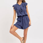 Casual Cotton Romper - Ink-Jumpsuits & Rompers- Hometown Style HTS, women's in store and online boutique located in Ingersoll, Ontario