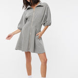 Puff Sleeve Knit Mini Dress - Grey-Casual Dresses- Hometown Style HTS, women's in store and online boutique located in Ingersoll, Ontario