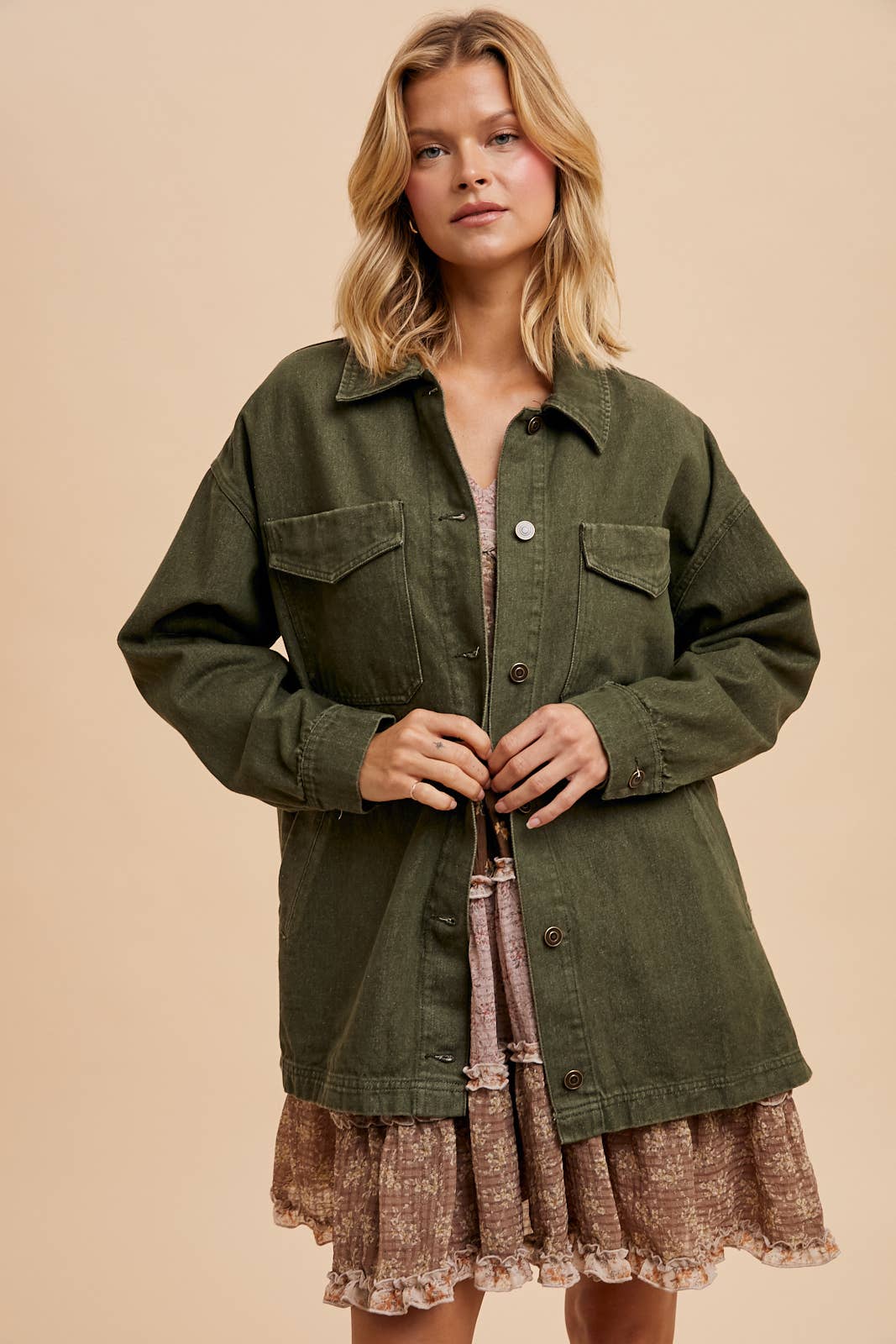 Barn Jacket/Utility Jacket - Olive-Coat & Jackets- Hometown Style HTS, women's in store and online boutique located in Ingersoll, Ontario