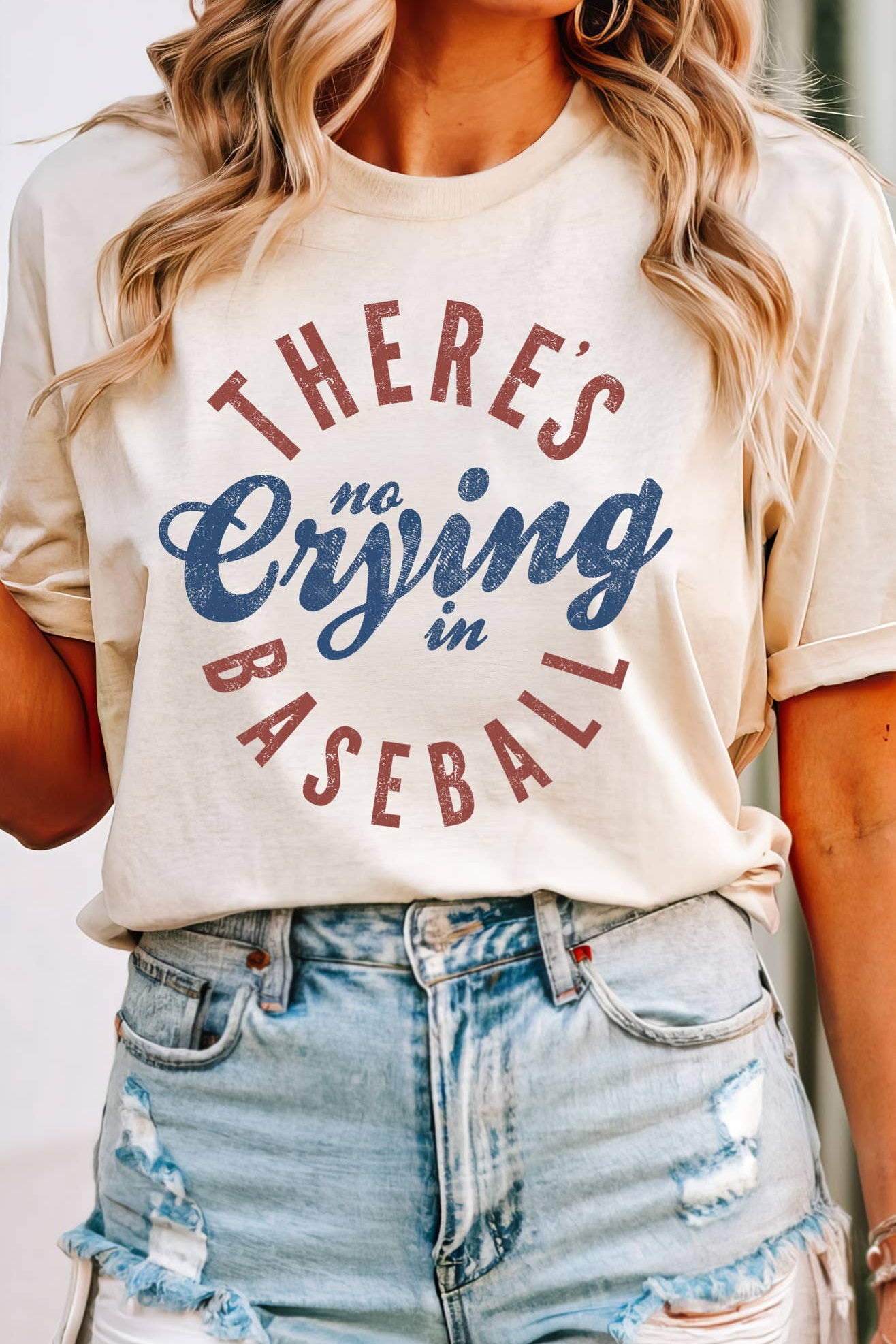 There's No Crying In Baseball, Comfort Tee : Ivory / Large- Hometown Style HTS, women's in store and online boutique located in Ingersoll, Ontario