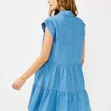 Light Wash Tencel Button-Down Mini Dress-dress- Hometown Style HTS, women's in store and online boutique located in Ingersoll, Ontario
