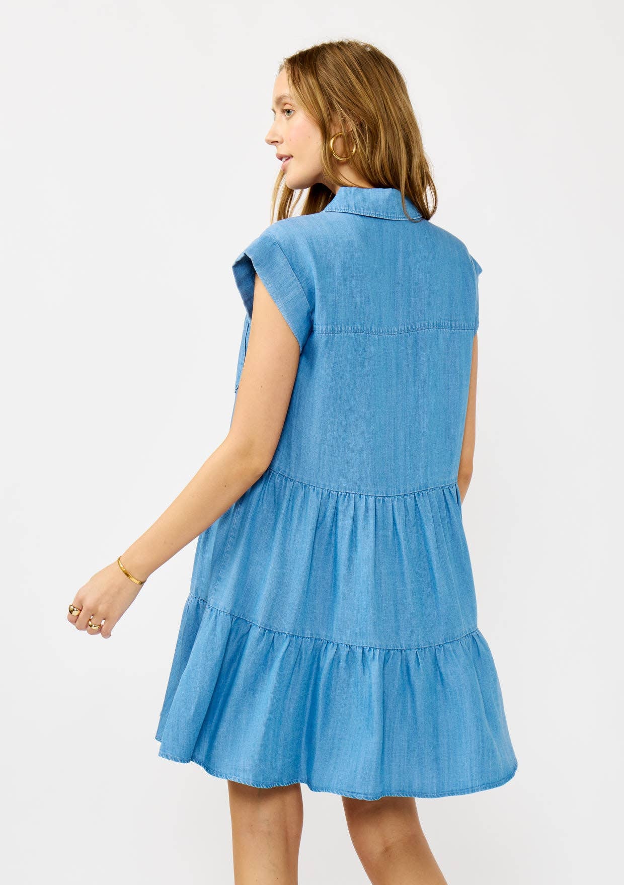 Light Wash Tencel Button-Down Mini Dress-dress- Hometown Style HTS, women's in store and online boutique located in Ingersoll, Ontario