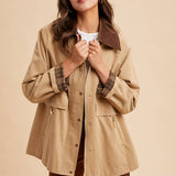 Cotton Chore Jacket - Sandy Beige-Coat & Jackets- Hometown Style HTS, women's in store and online boutique located in Ingersoll, Ontario