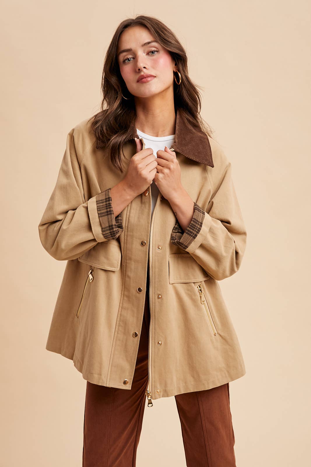 Cotton Chore Jacket - Sandy Beige-Coat & Jackets- Hometown Style HTS, women's in store and online boutique located in Ingersoll, Ontario