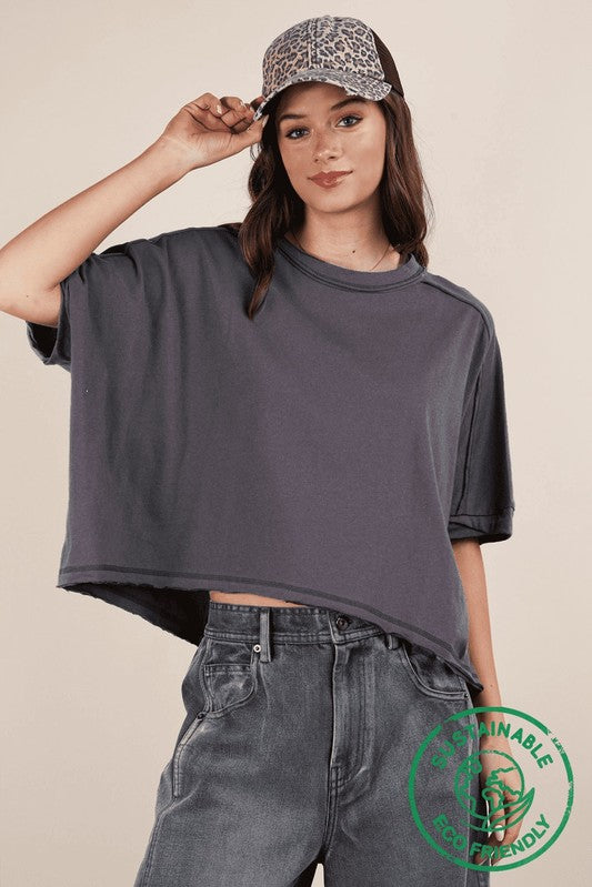 Oversized Crop Tee - Charcoal-tee- Hometown Style HTS, women's in store and online boutique located in Ingersoll, Ontario