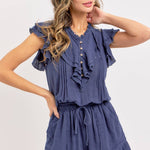 Casual Cotton Romper - Ink-Jumpsuits & Rompers- Hometown Style HTS, women's in store and online boutique located in Ingersoll, Ontario