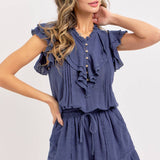 Casual Cotton Romper - Ink-Jumpsuits & Rompers- Hometown Style HTS, women's in store and online boutique located in Ingersoll, Ontario