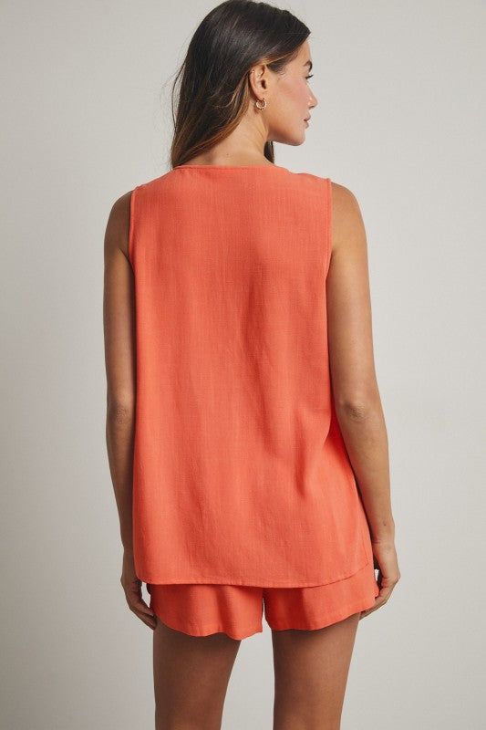 Button Up Tank Top and Shorts Set - Punch-Shorts- Hometown Style HTS, women's in store and online boutique located in Ingersoll, Ontario