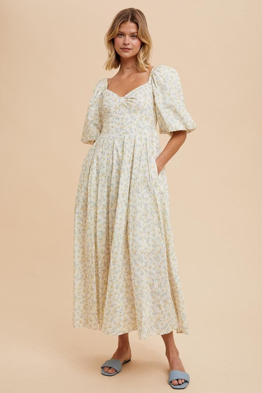 Floral Puff Sleeve Maxi Dress - Daffodil-Dress- Hometown Style HTS, women's in store and online boutique located in Ingersoll, Ontario