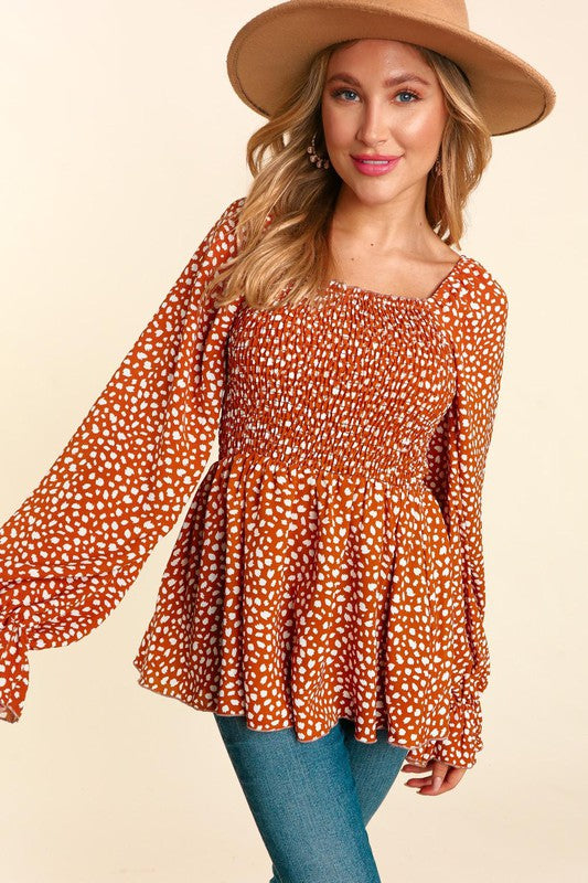 Long Sleeve Babydoll - Rust-blouse- Hometown Style HTS, women's in store and online boutique located in Ingersoll, Ontario