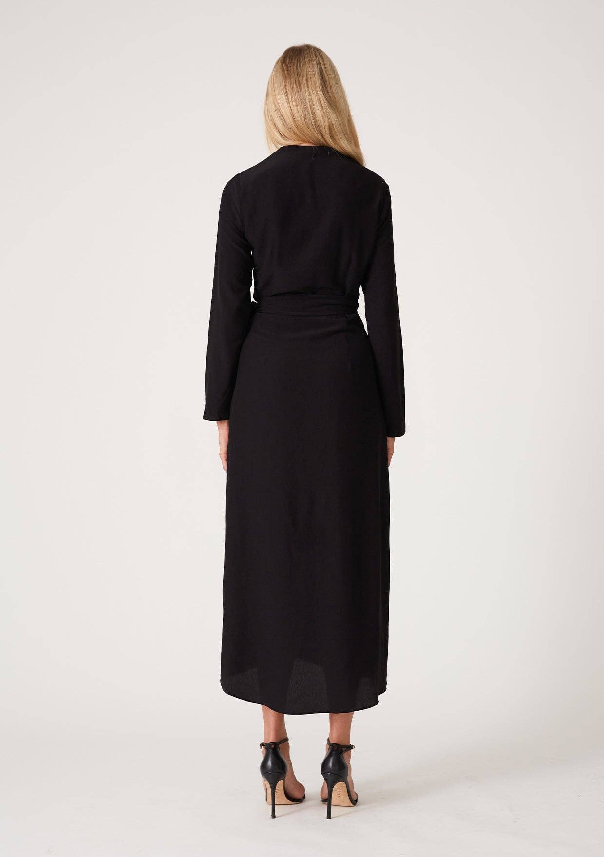 Long Sleeve Midi Wrap Dress - Black-dress- Hometown Style HTS, women's in store and online boutique located in Ingersoll, Ontario
