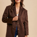 Oversized Longline Blazer - Chocolate Brown-Coat & Jackets- Hometown Style HTS, women's in store and online boutique located in Ingersoll, Ontario