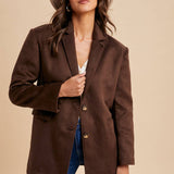 Oversized Longline Blazer - Chocolate Brown-Coat & Jackets- Hometown Style HTS, women's in store and online boutique located in Ingersoll, Ontario