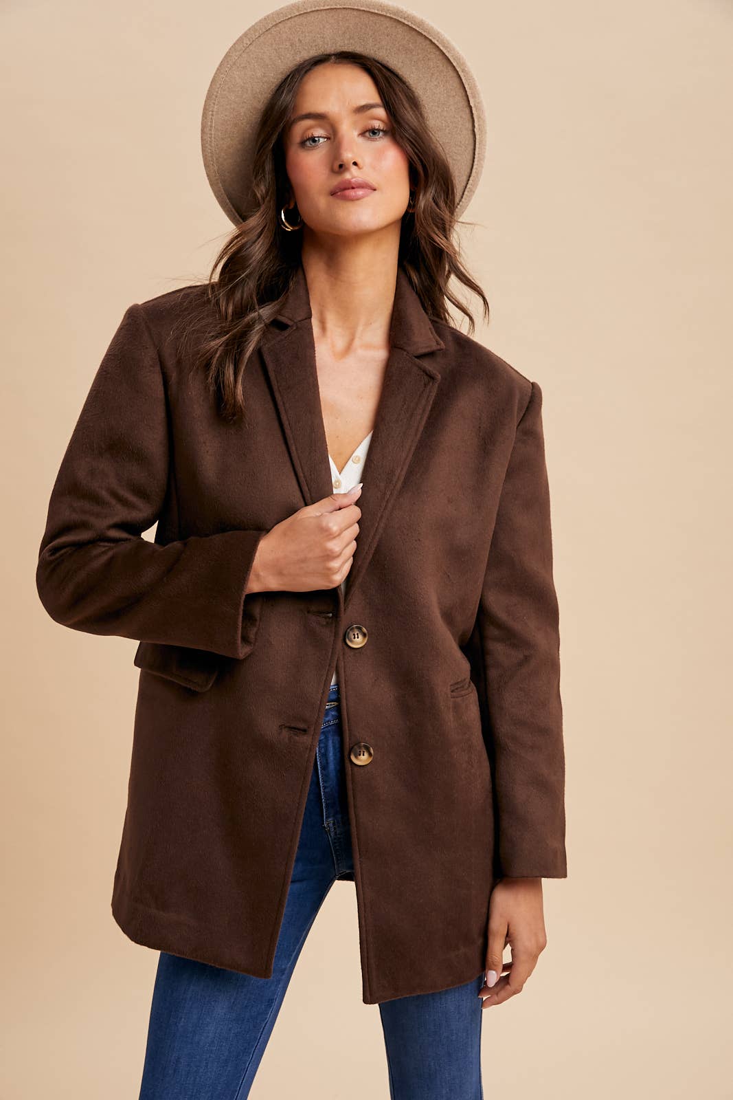 Oversized Longline Blazer - Chocolate Brown-Coat & Jackets- Hometown Style HTS, women's in store and online boutique located in Ingersoll, Ontario