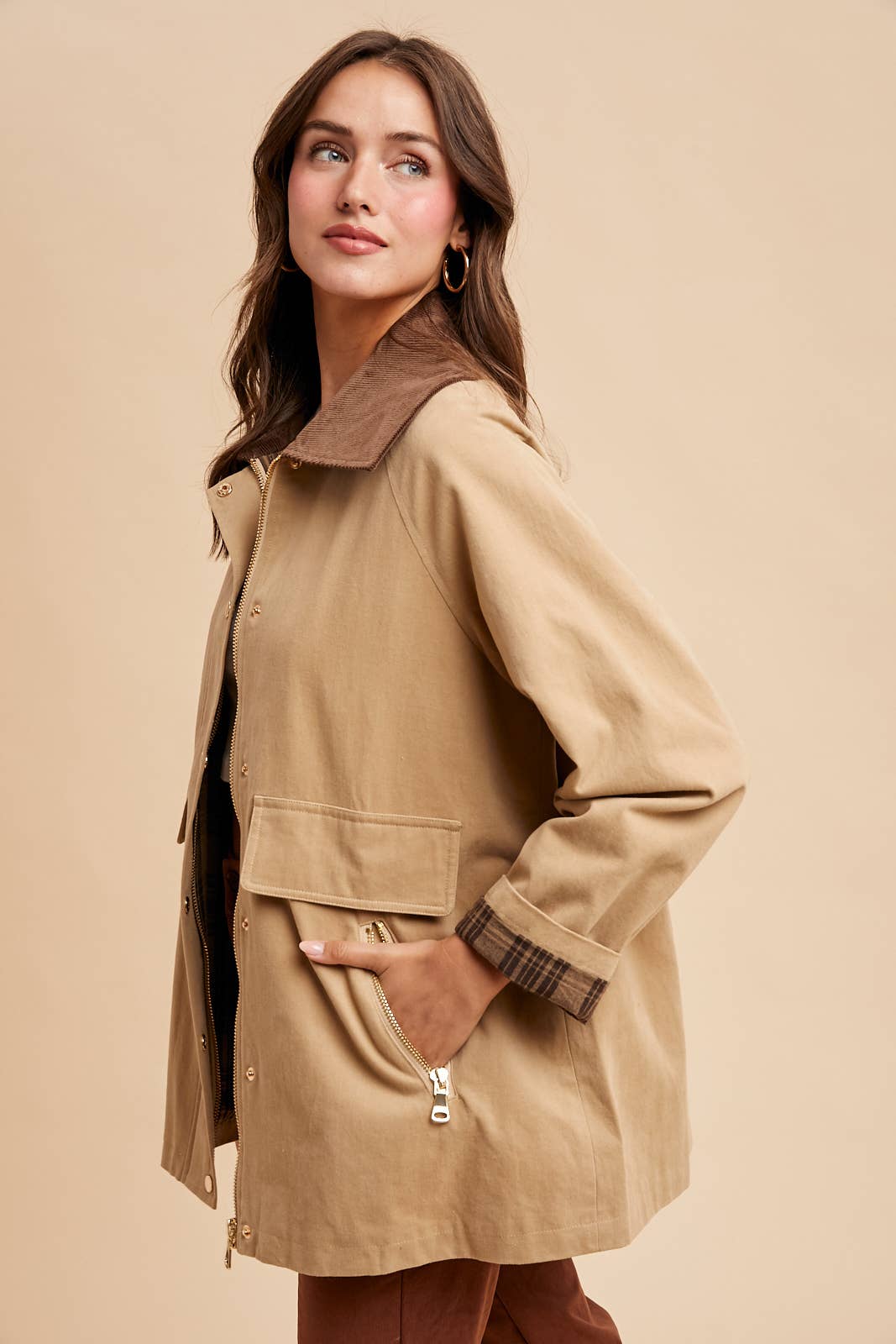 Cotton Chore Jacket - Sandy Beige-Coat & Jackets- Hometown Style HTS, women's in store and online boutique located in Ingersoll, Ontario