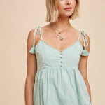 Tassle Tie Strap Cotton Cami - Green-Tops- Hometown Style HTS, women's in store and online boutique located in Ingersoll, Ontario