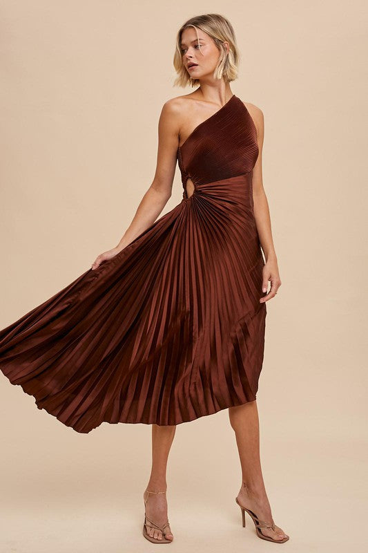 One Shoulder Pleated Dress - Copper-Dress- Hometown Style HTS, women's in store and online boutique located in Ingersoll, Ontario
