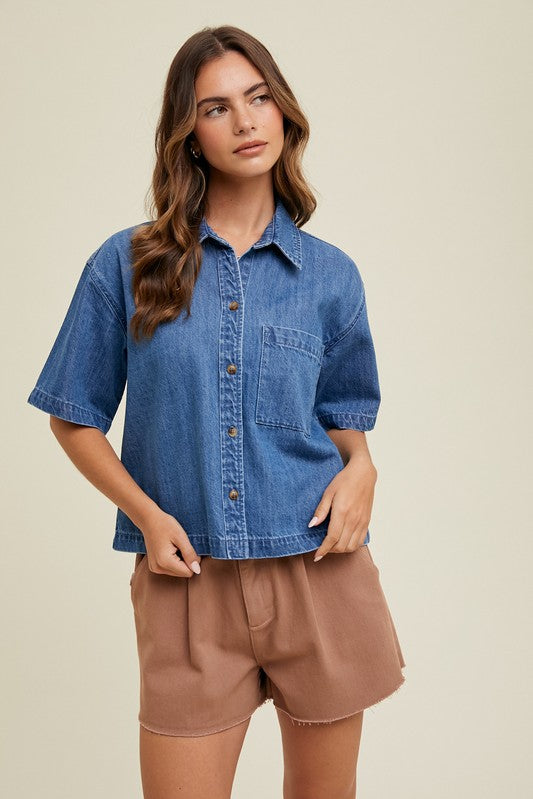 Denim Button Up-tops- Hometown Style HTS, women's in store and online boutique located in Ingersoll, Ontario