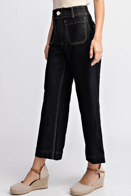 Cropped Straight Leg Pants - Dark Denim-denim- Hometown Style HTS, women's in store and online boutique located in Ingersoll, Ontario