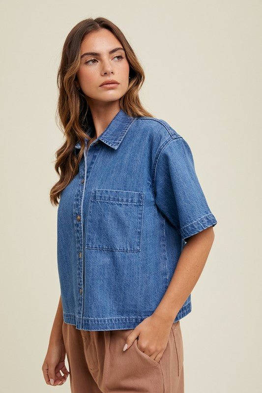 Denim Button Up-tops- Hometown Style HTS, women's in store and online boutique located in Ingersoll, Ontario