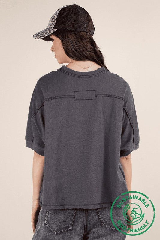 Oversized Crop Tee - Charcoal-tee- Hometown Style HTS, women's in store and online boutique located in Ingersoll, Ontario