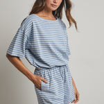 Striped Romper - Blue-Shorts- Hometown Style HTS, women's in store and online boutique located in Ingersoll, Ontario