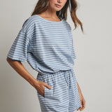 Striped Romper - Blue-Shorts- Hometown Style HTS, women's in store and online boutique located in Ingersoll, Ontario
