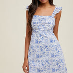 Floral Ruffle Sleeve Mini Dress - Blue-Special Occasion Dress- Hometown Style HTS, women's in store and online boutique located in Ingersoll, Ontario
