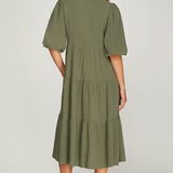 Button Down Tiered Midi Dress - Olive-Dress- Hometown Style HTS, women's in store and online boutique located in Ingersoll, Ontario