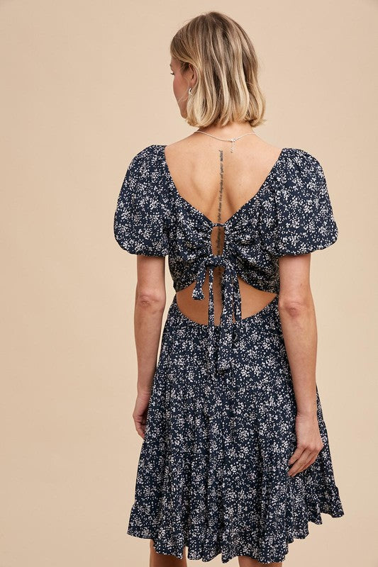 Open Back Floral Mini Dress - Midnight-Dresses- Hometown Style HTS, women's in store and online boutique located in Ingersoll, Ontario