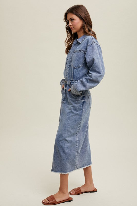 Utility Midi Dress - Denim-Dress- Hometown Style HTS, women's in store and online boutique located in Ingersoll, Ontario