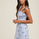 Floral Ruffle Sleeve Mini Dress - Blue-Special Occasion Dress- Hometown Style HTS, women's in store and online boutique located in Ingersoll, Ontario