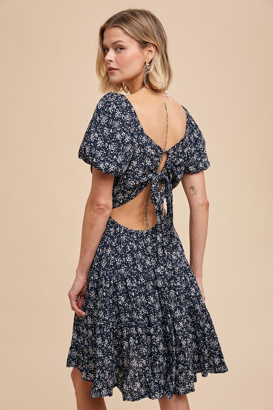 Open Back Floral Mini Dress - Midnight-Dresses- Hometown Style HTS, women's in store and online boutique located in Ingersoll, Ontario