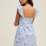 Floral Ruffle Sleeve Mini Dress - Blue-Special Occasion Dress- Hometown Style HTS, women's in store and online boutique located in Ingersoll, Ontario
