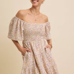 Floral Smocked Dress - Cream-dress- Hometown Style HTS, women's in store and online boutique located in Ingersoll, Ontario