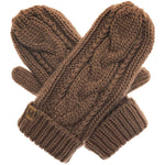 Winter Gloves Cable Knit Mittens with Fleece Lined - BROWN-Accessories- Hometown Style HTS, women's in store and online boutique located in Ingersoll, Ontario