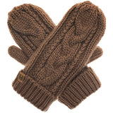 Winter Gloves Cable Knit Mittens with Fleece Lined - BROWN-Accessories- Hometown Style HTS, women's in store and online boutique located in Ingersoll, Ontario