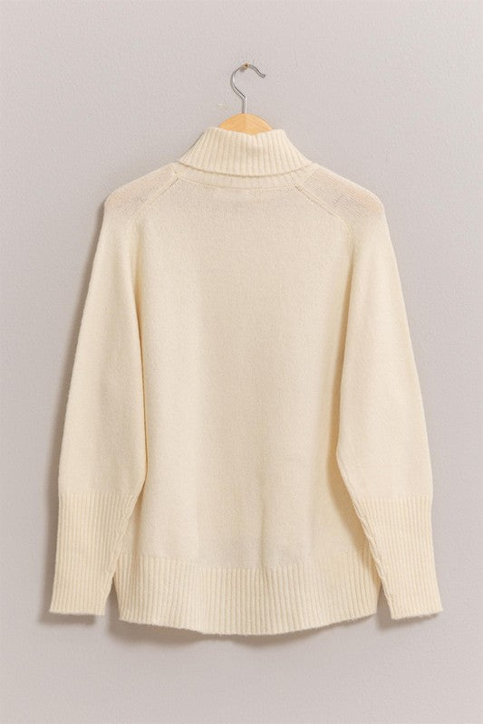 Long Turtle Neck Sweater - Cream-Sweater- Hometown Style HTS, women's in store and online boutique located in Ingersoll, Ontario