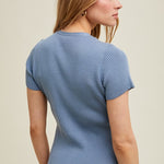 Ribbed Button-Up Knit Sweater - Blue-Sweater- Hometown Style HTS, women's in store and online boutique located in Ingersoll, Ontario
