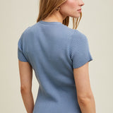 Ribbed Button-Up Knit Sweater - Blue-Sweater- Hometown Style HTS, women's in store and online boutique located in Ingersoll, Ontario