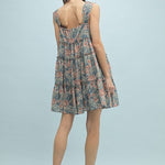 Floral Tiered Mini Dress - Teal-dress- Hometown Style HTS, women's in store and online boutique located in Ingersoll, Ontario