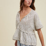 Floral Babydoll Blouse - Charcoal/Cream-blouse- Hometown Style HTS, women's in store and online boutique located in Ingersoll, Ontario