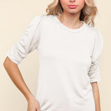 Round Neck Shirring Detail Top - White-Tops- Hometown Style HTS, women's in store and online boutique located in Ingersoll, Ontario