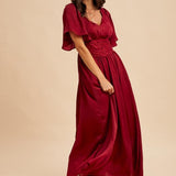 Washed Satin Lace Maxi - Cranberry-Special Occasion Dresses- Hometown Style HTS, women's in store and online boutique located in Ingersoll, Ontario