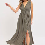 Deep V Neckline Maxi Dress - Olive-dress- Hometown Style HTS, women's in store and online boutique located in Ingersoll, Ontario