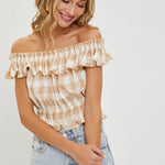 Gingham Ruffle Top-Tops- Hometown Style HTS, women's in store and online boutique located in Ingersoll, Ontario
