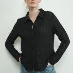 Floral Lace Button Up - Black-Tops- Hometown Style HTS, women's in store and online boutique located in Ingersoll, Ontario