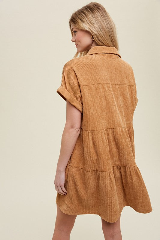 Corded Babydoll - Camel-Dress- Hometown Style HTS, women's in store and online boutique located in Ingersoll, Ontario
