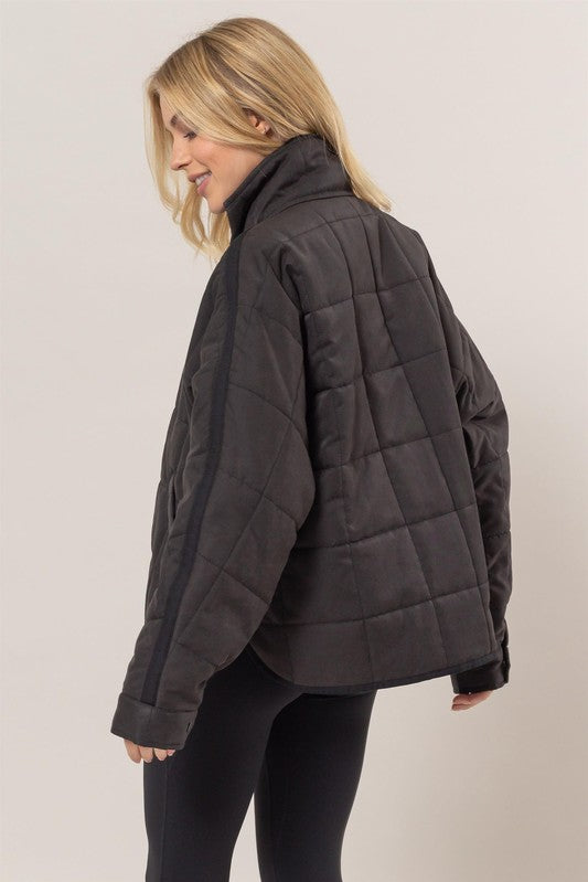 Quilted Puffer Jacket - Black-Coats & Jackets- Hometown Style HTS, women's in store and online boutique located in Ingersoll, Ontario